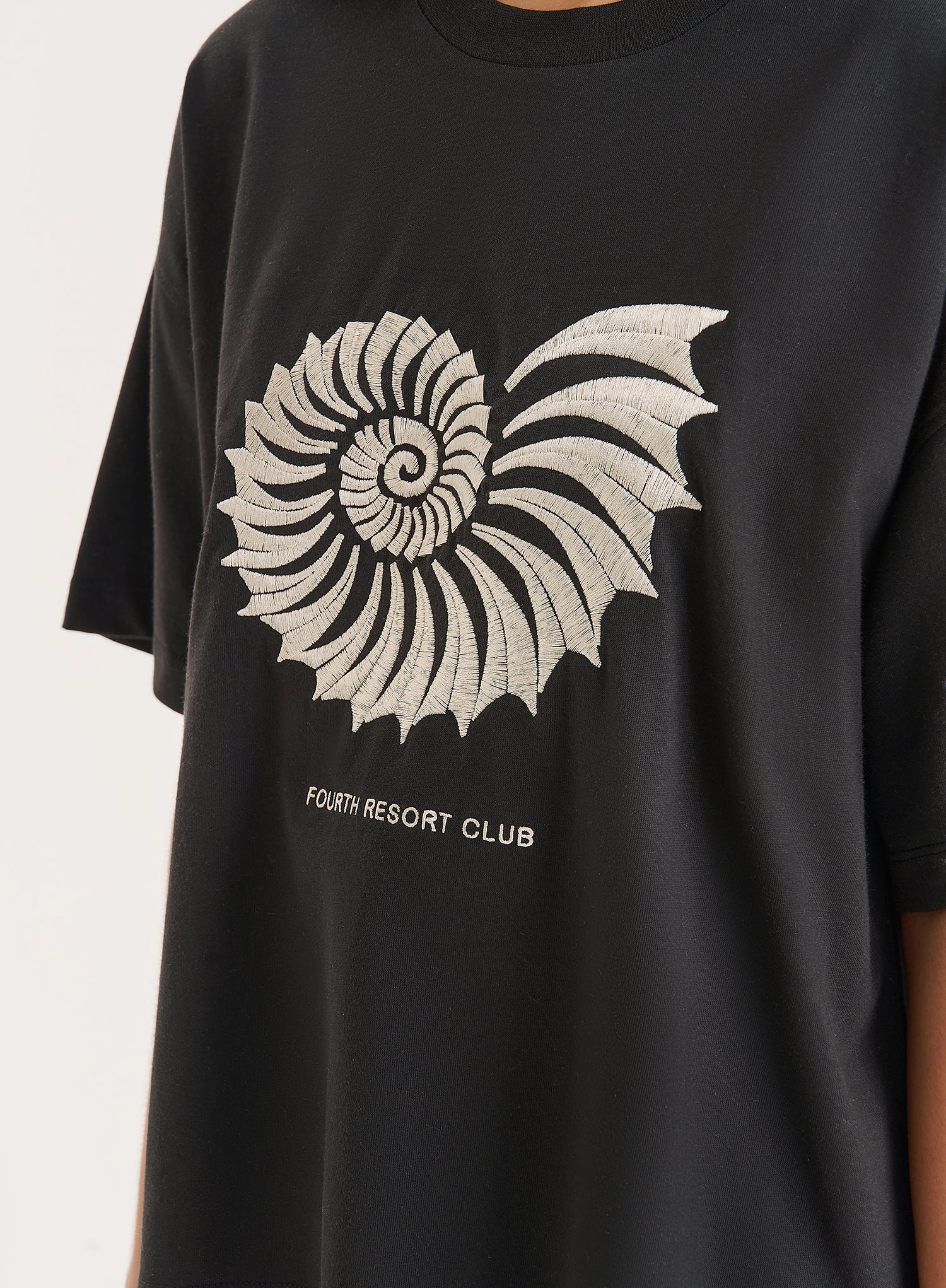 Black Embroidered Shell Oversized T-Shirt